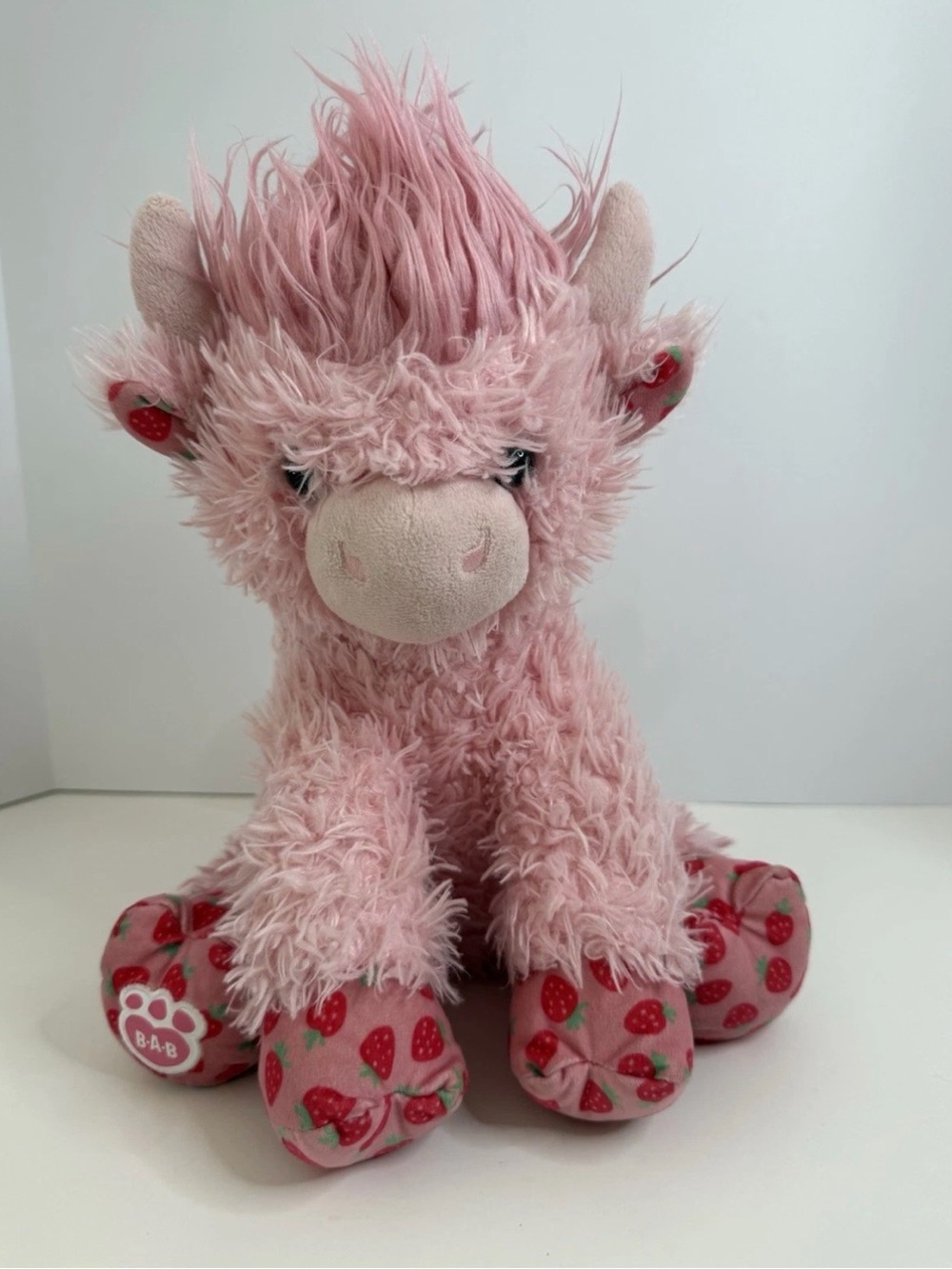Build A Bear BAB Strawberry Highland Cow Stuffed Animal Pink Plush 2024 Rare